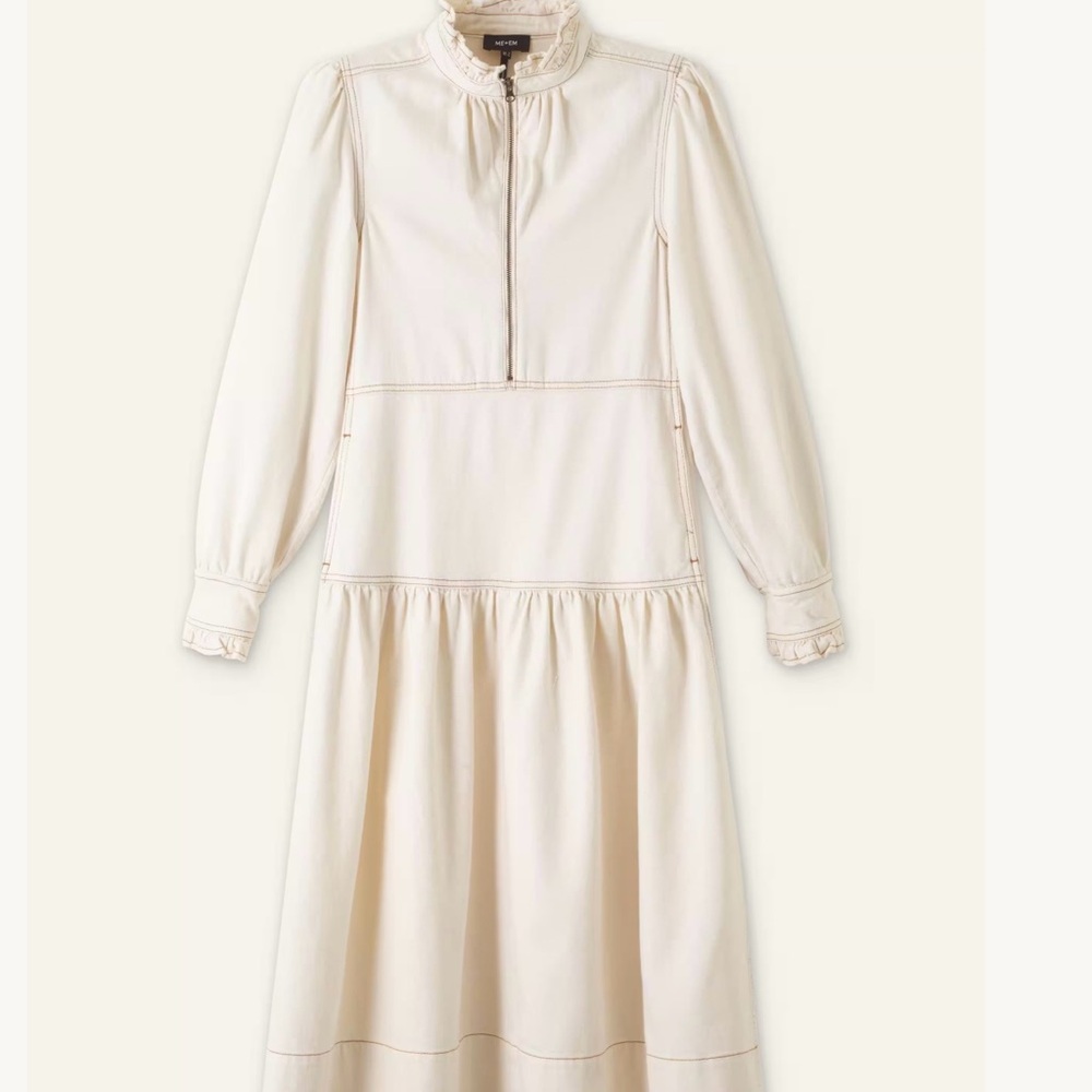 ME + EM Washed Cream Denim Midi Dress - Picture 4 of 6